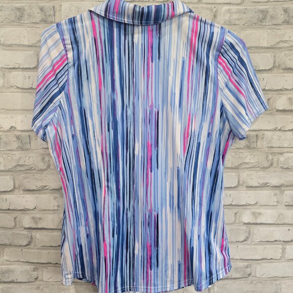 Jofit Golf Top Women Size Large V-neck Collared Athletic Polo Shirt Blue Pink - Picture 7 of 8